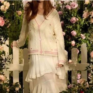 Taylor Swift Lover Album Heart Embroidered Cable Knit Cardigan M/L